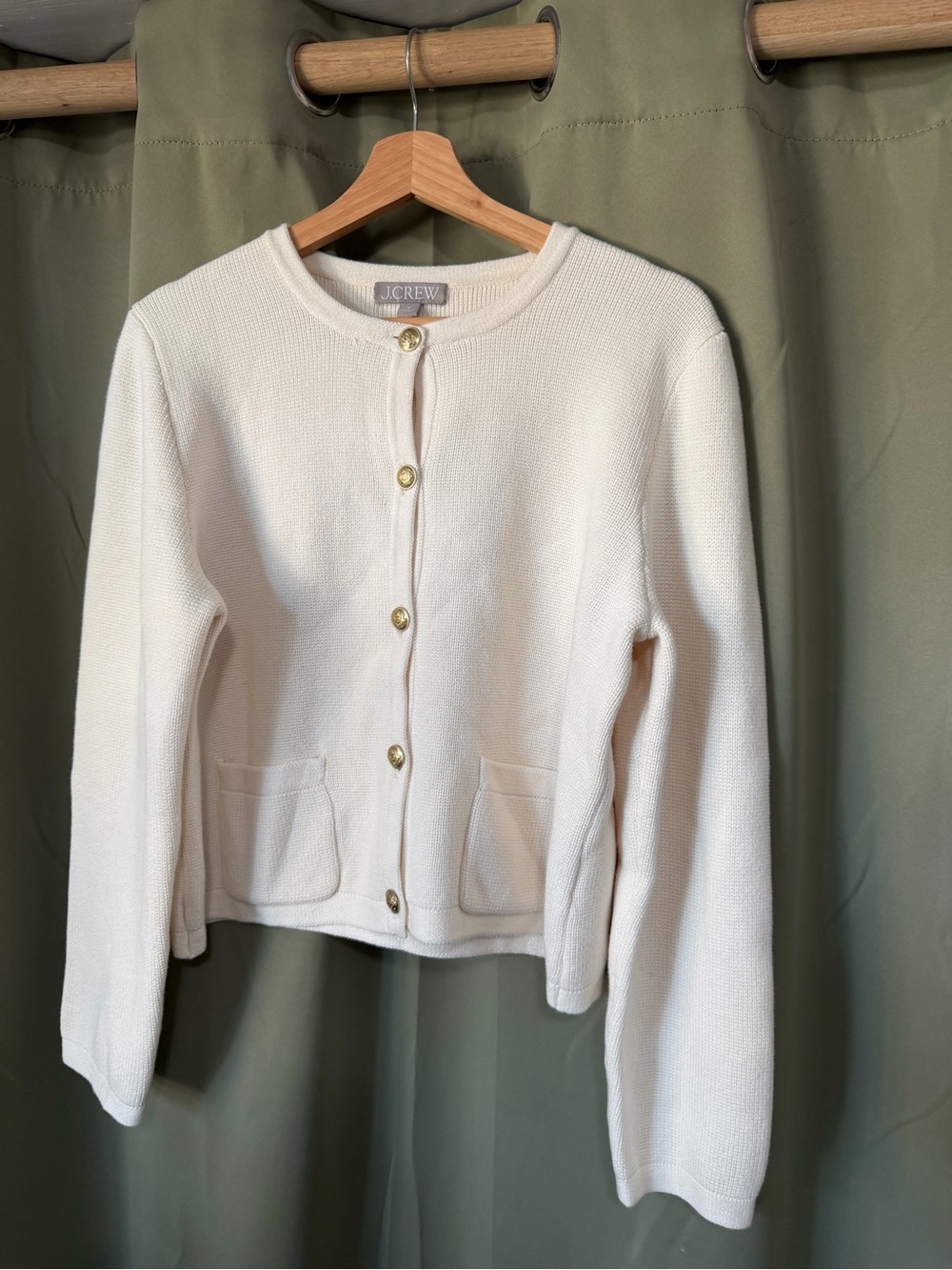 J. Crew Ivory Button-Front Knit Cardigan